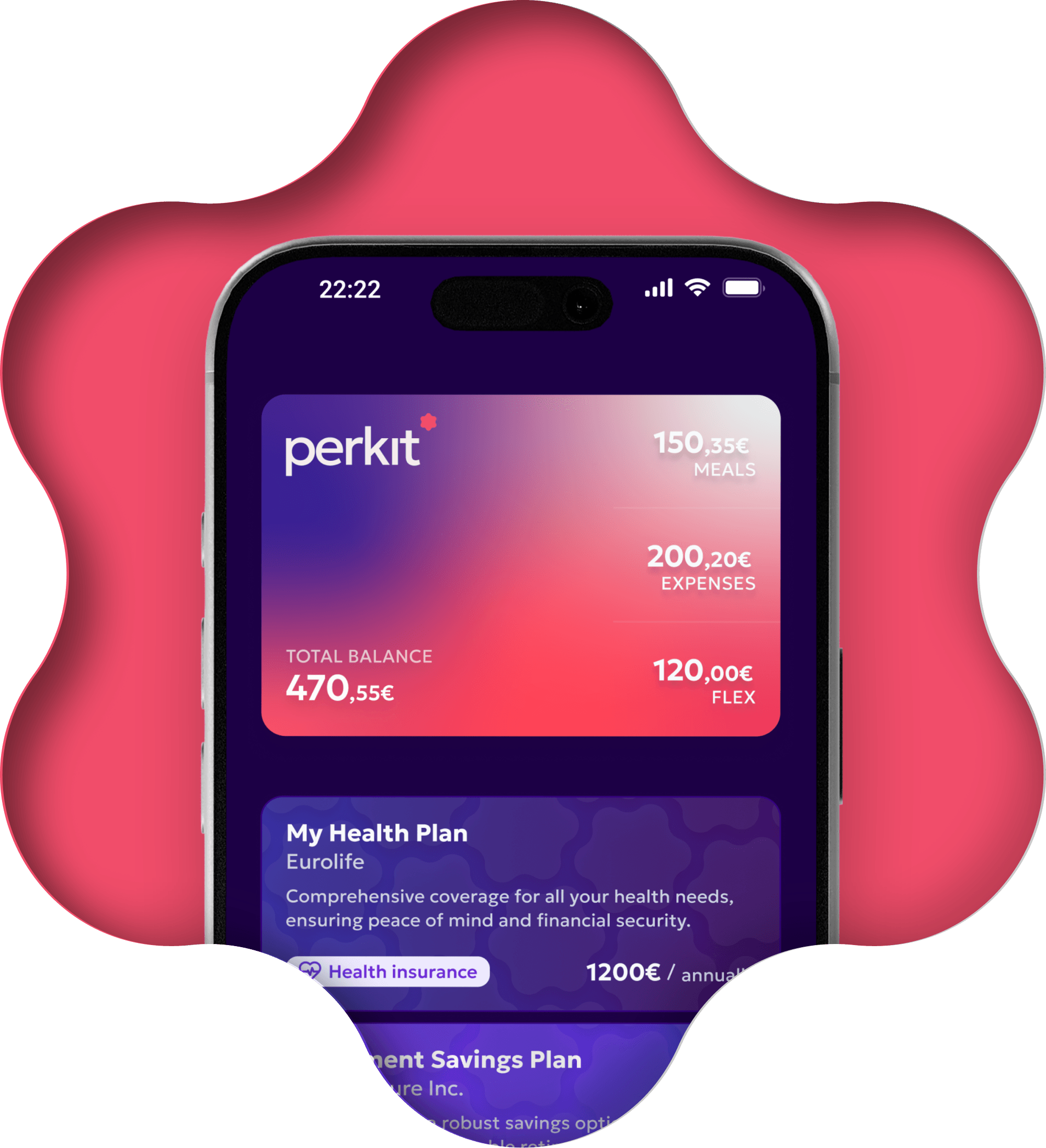 App Perkit σε κινητό με υπόλοιπα κάρτας και εταιρικές παροχές